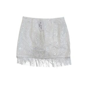12th Tribe White Sequin Fringe Mini Skirt Size: XL